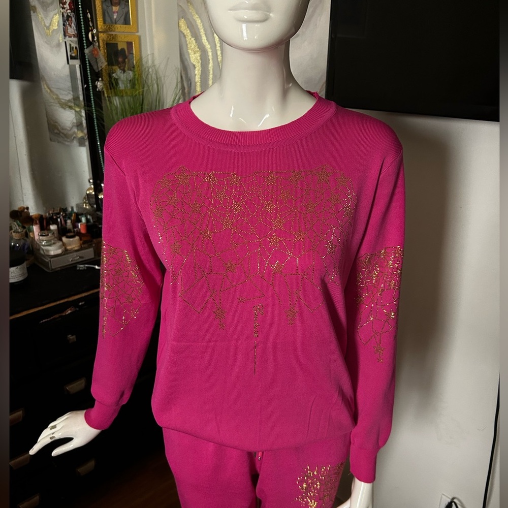 Pink Sweater with Gold Accents